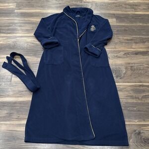 Lauren Ralph Lauren Robe Womens Small Navy Blue Fleece Belted Logo Embroidered